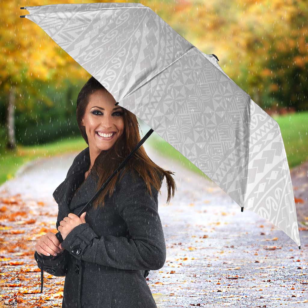 Lotu Tamaiti White Tongan Ngatu Umbrella Polynesian Tribal Fonulei Pattern LT9 - Polynesian Pride