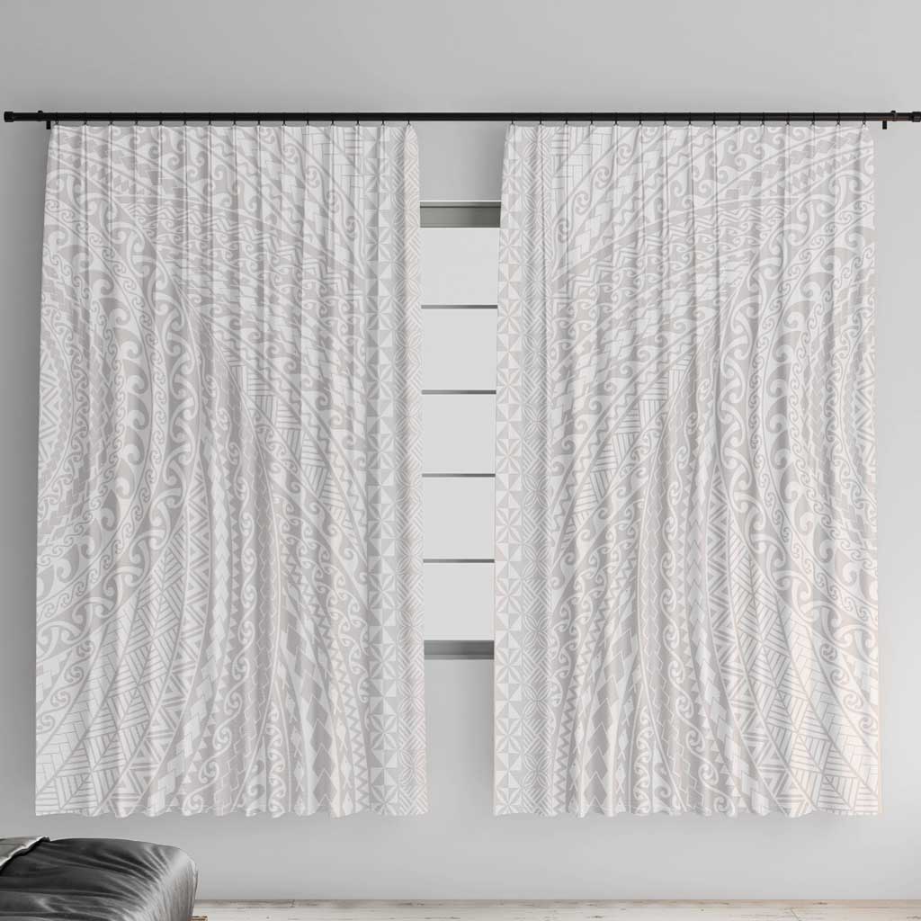 Lotu Tamaiti White Tongan Ngatu Window Curtain Polynesian Tribal Fonulei Pattern LT9 With Hooks White - Polynesian Pride