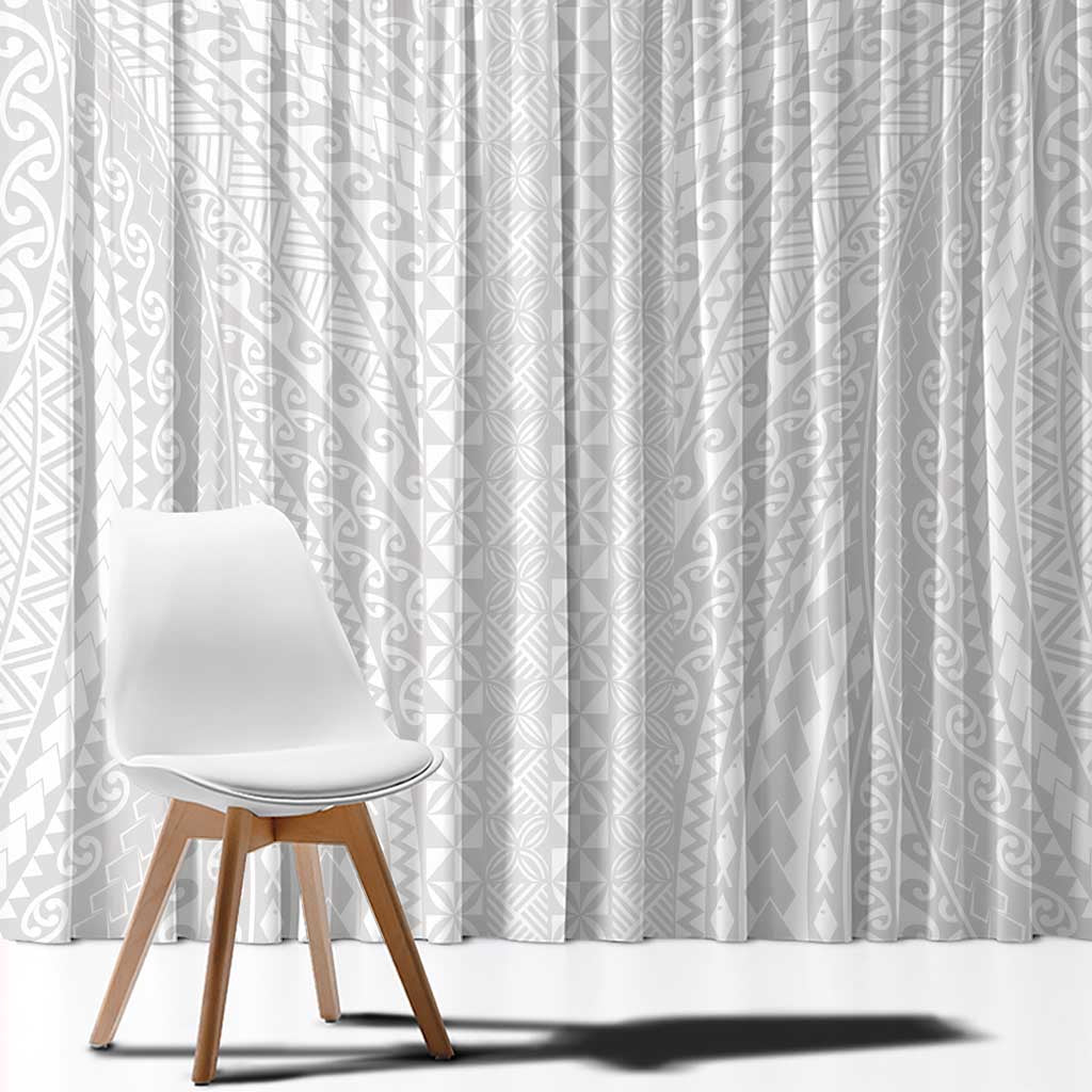 Lotu Tamaiti White Tongan Ngatu Window Curtain Polynesian Tribal Fonulei Pattern LT9 - Polynesian Pride