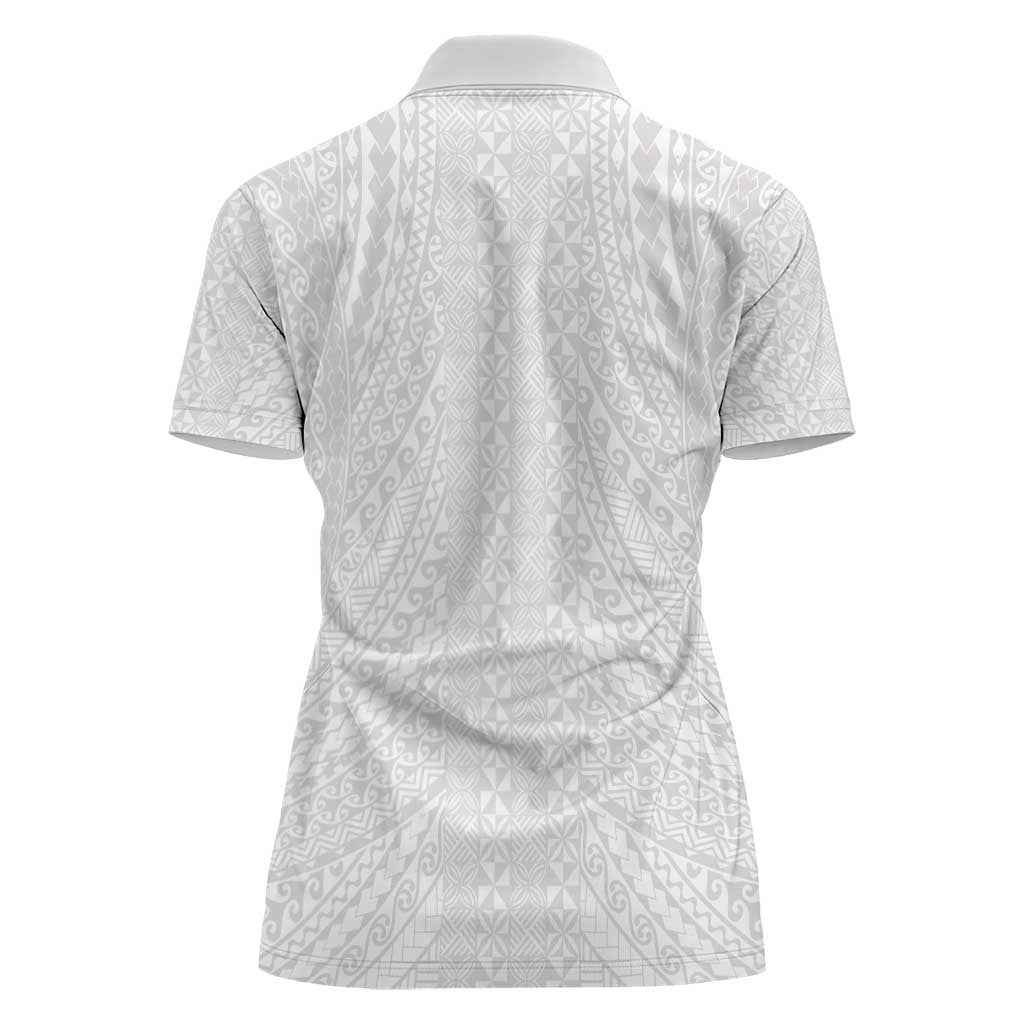 Lotu Tamaiti White Tongan Ngatu Women Polo Shirt Polynesian Tribal Fonulei Pattern - Polynesian Pride