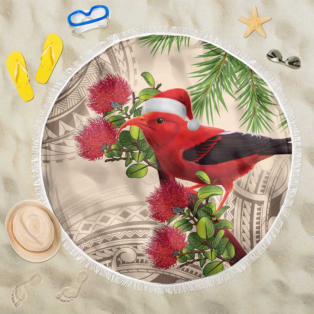 Christmas Hawaii with I'iwi Bird Beach Blanket Aloha Mele Kalikimaka - Beige Art LT9 One Size 150cm Beige - Polynesian Pride