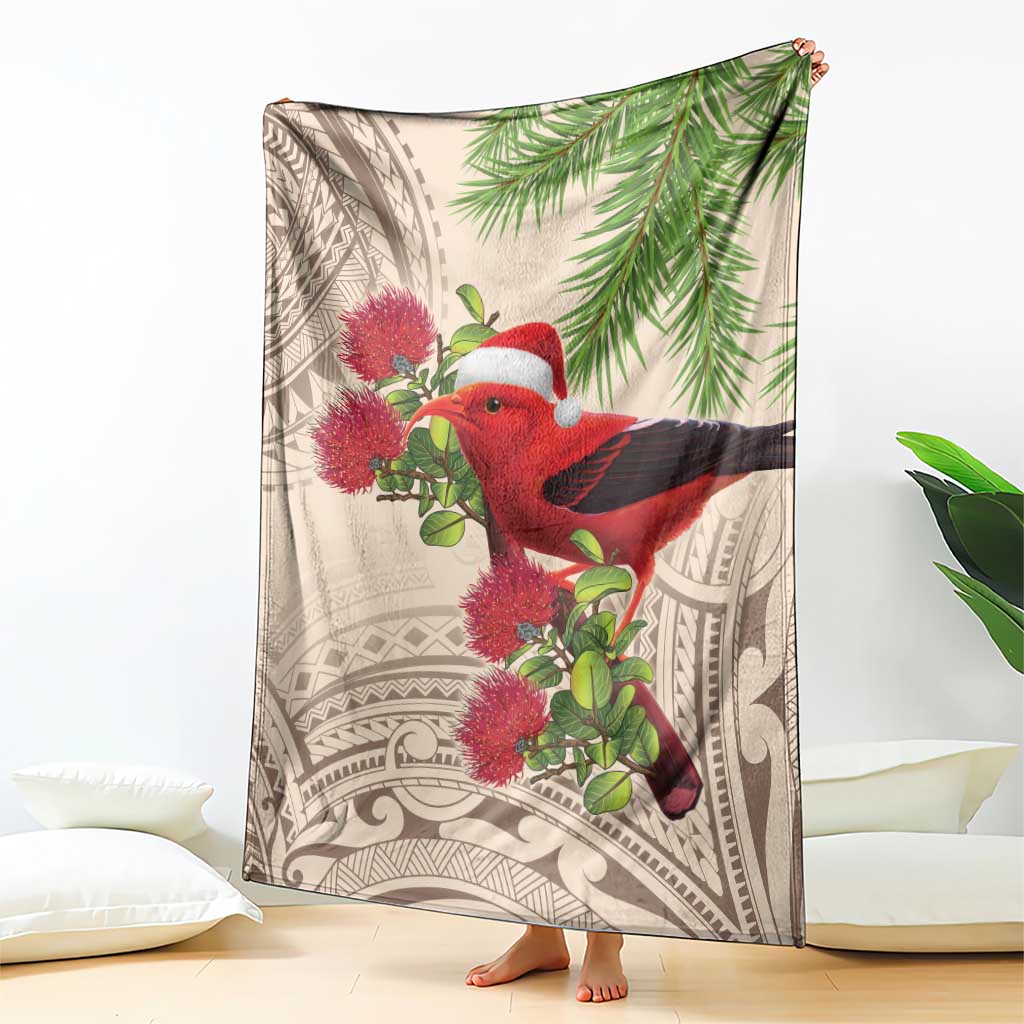 Christmas Hawaii with I'iwi Bird Blanket Aloha Mele Kalikimaka - Beige Art LT9 - Polynesian Pride