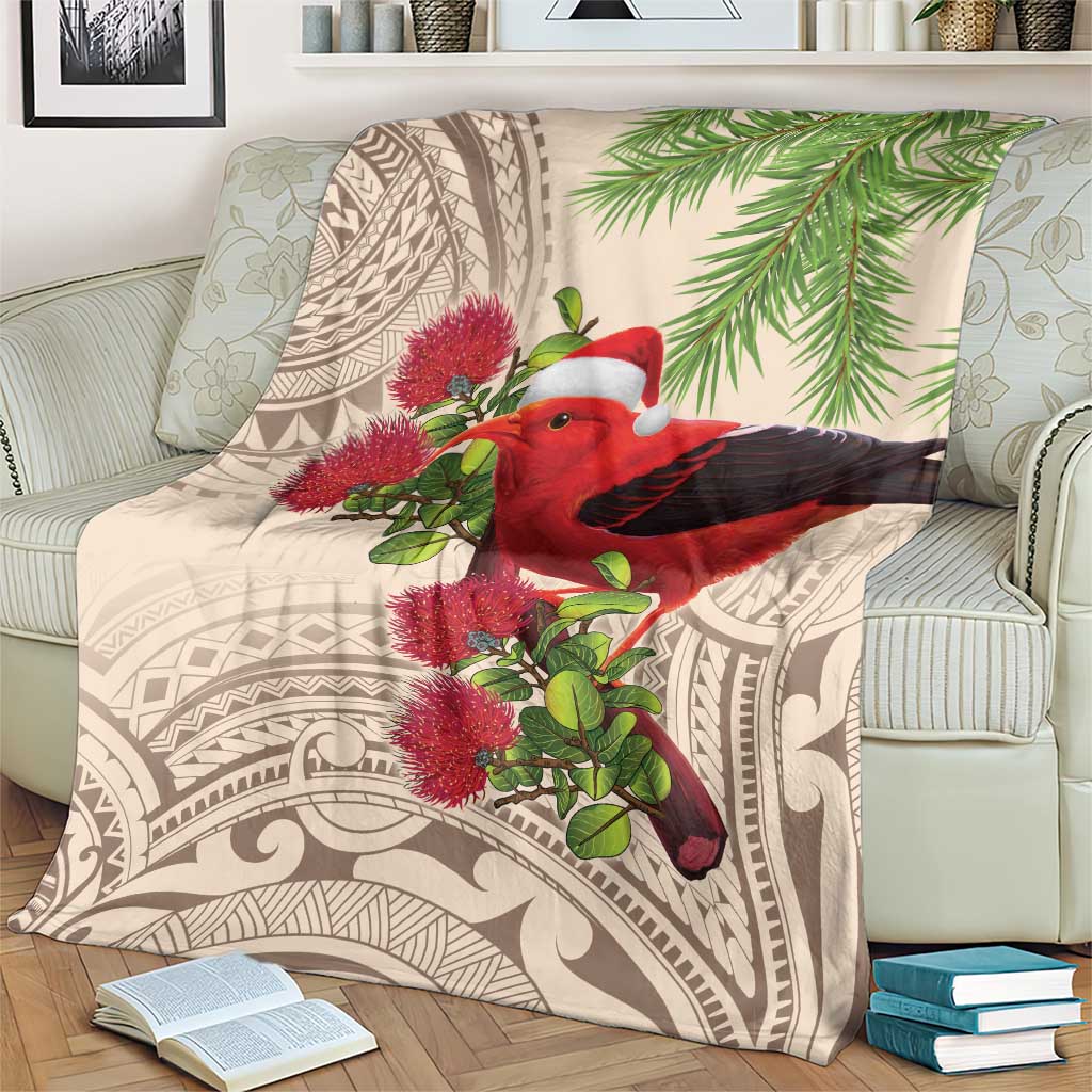 Christmas Hawaii with I'iwi Bird Blanket Aloha Mele Kalikimaka - Beige Art LT9 - Polynesian Pride