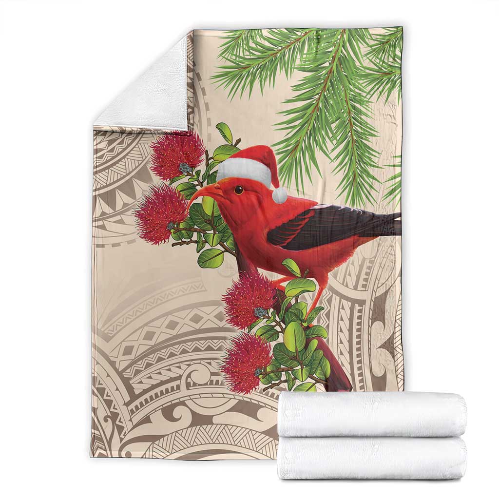 Christmas Hawaii with I'iwi Bird Blanket Aloha Mele Kalikimaka - Beige Art LT9 - Polynesian Pride