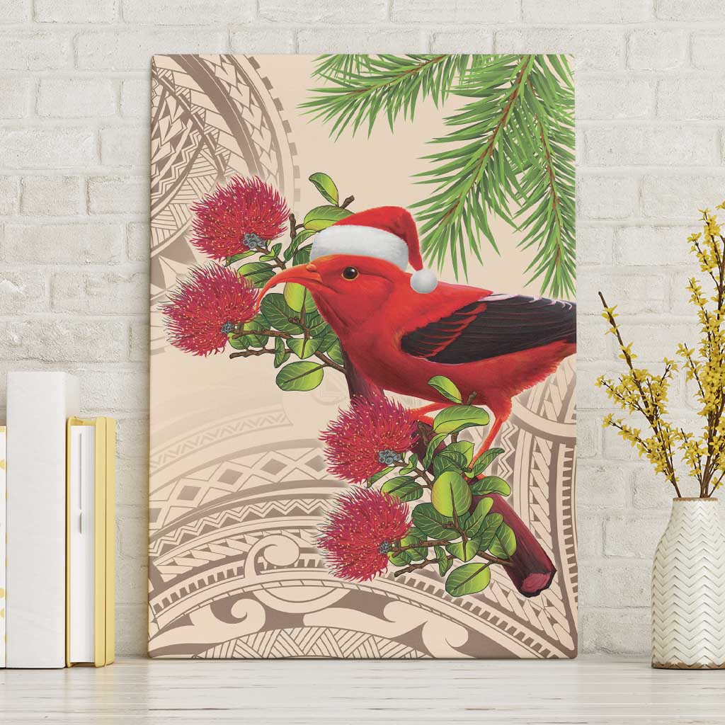 Christmas Hawaii with I'iwi Bird Canvas Wall Art Aloha Mele Kalikimaka - Beige Art LT9 Without Frame Beige - Polynesian Pride