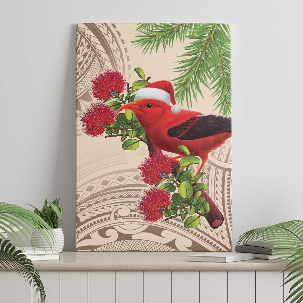 Christmas Hawaii with I'iwi Bird Canvas Wall Art Aloha Mele Kalikimaka - Beige Art LT9 - Polynesian Pride
