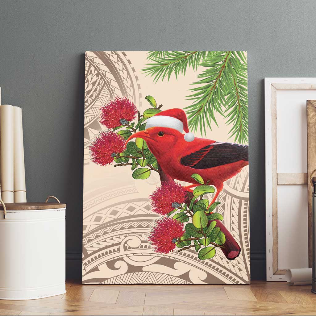 Christmas Hawaii with I'iwi Bird Canvas Wall Art Aloha Mele Kalikimaka - Beige Art LT9 - Polynesian Pride
