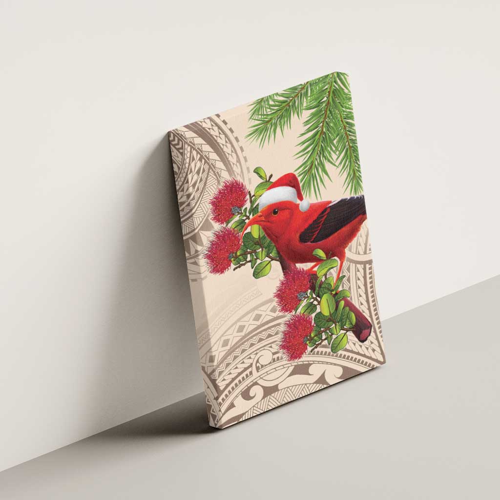 Christmas Hawaii with I'iwi Bird Canvas Wall Art Aloha Mele Kalikimaka - Beige Art LT9 - Polynesian Pride
