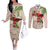 Christmas Hawaii with I'iwi Bird Couples Matching Off The Shoulder Long Sleeve Dress and Long Sleeve Button Shirt Aloha Mele Kalikimaka - Beige Art