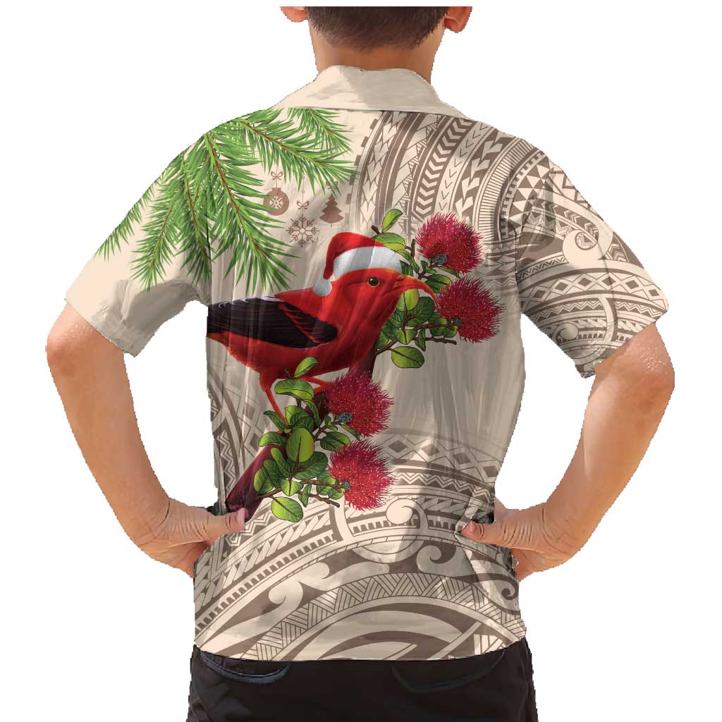 Christmas Hawaii with I'iwi Bird Family Matching Mermaid Dress and Hawaiian Shirt Aloha Mele Kalikimaka - Beige Art