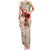 Christmas Hawaii with I'iwi Bird Family Matching Tank Maxi Dress and Hawaiian Shirt Aloha Mele Kalikimaka - Beige Art