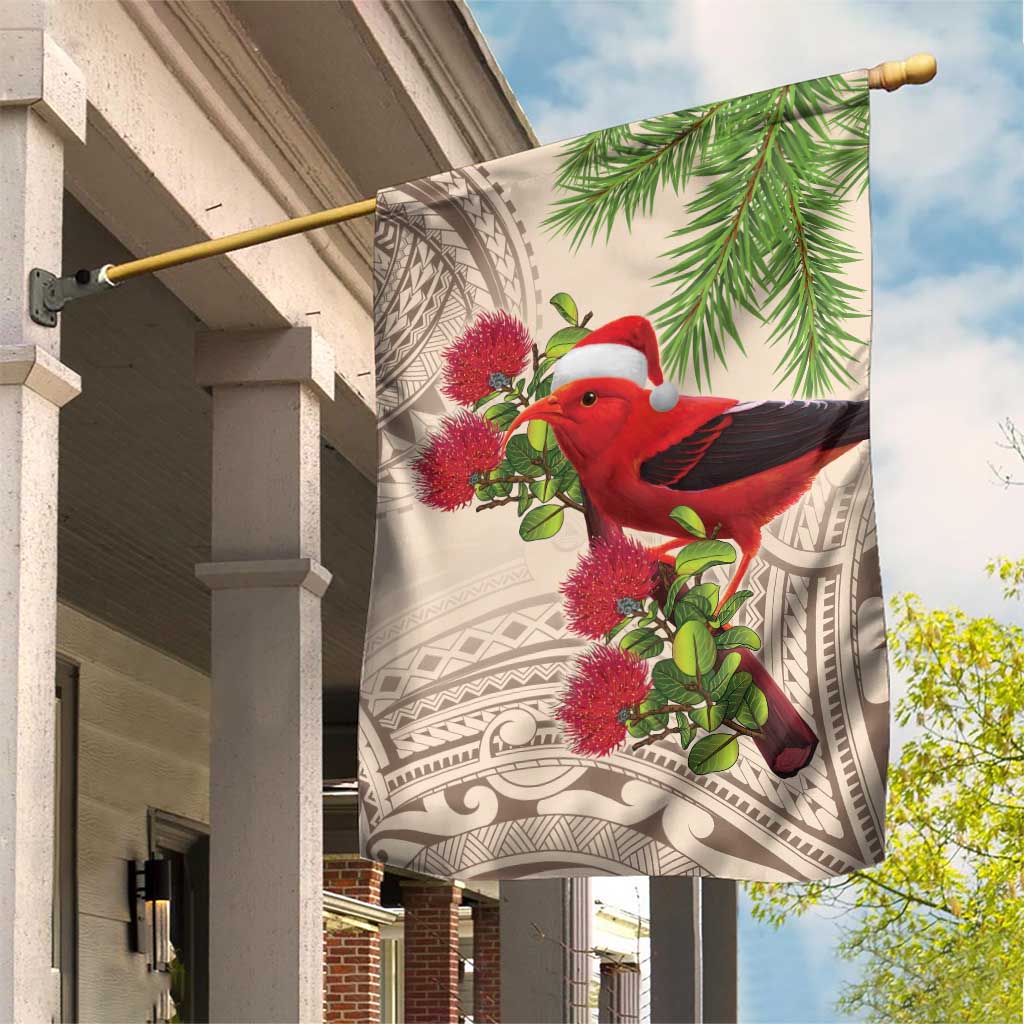 Christmas Hawaii with I'iwi Bird Garden Flag Aloha Mele Kalikimaka - Beige Art LT9 House Flag Beige - Polynesian Pride