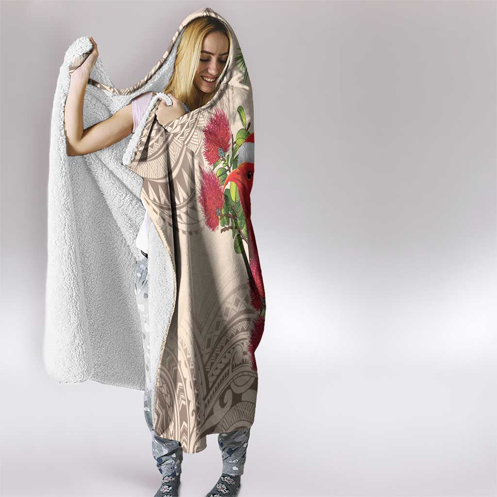 Christmas Hawaii with I'iwi Bird Hooded Blanket Aloha Mele Kalikimaka - Beige Art LT9 - Polynesian Pride