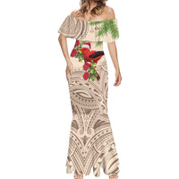 Christmas Hawaii with I'iwi Bird Mermaid Dress Aloha Mele Kalikimaka - Beige Art