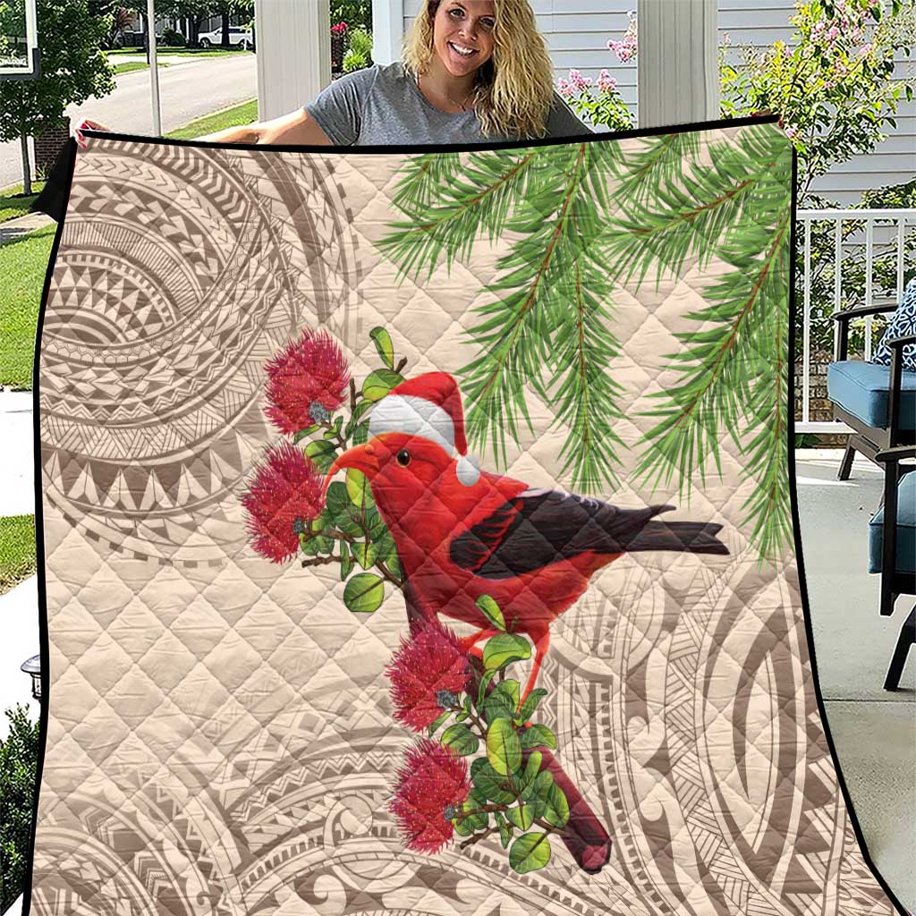 Christmas Hawaii with I'iwi Bird Quilt Aloha Mele Kalikimaka - Beige Art