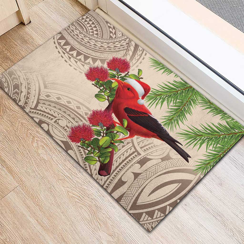 Christmas Hawaii with I'iwi Bird Rubber Doormat Aloha Mele Kalikimaka - Beige Art LT9 - Polynesian Pride