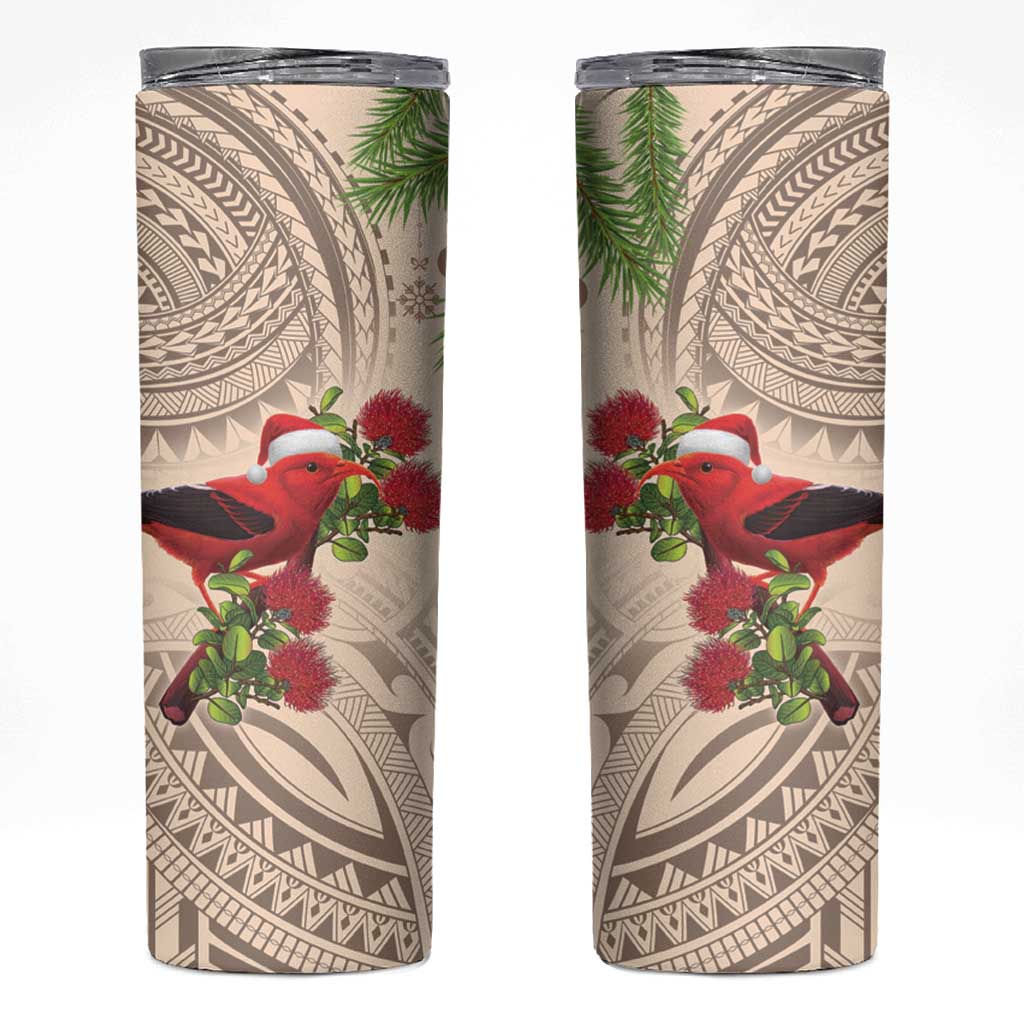 Christmas Hawaii with I'iwi Bird Skinny Tumbler Aloha Mele Kalikimaka - Beige Art