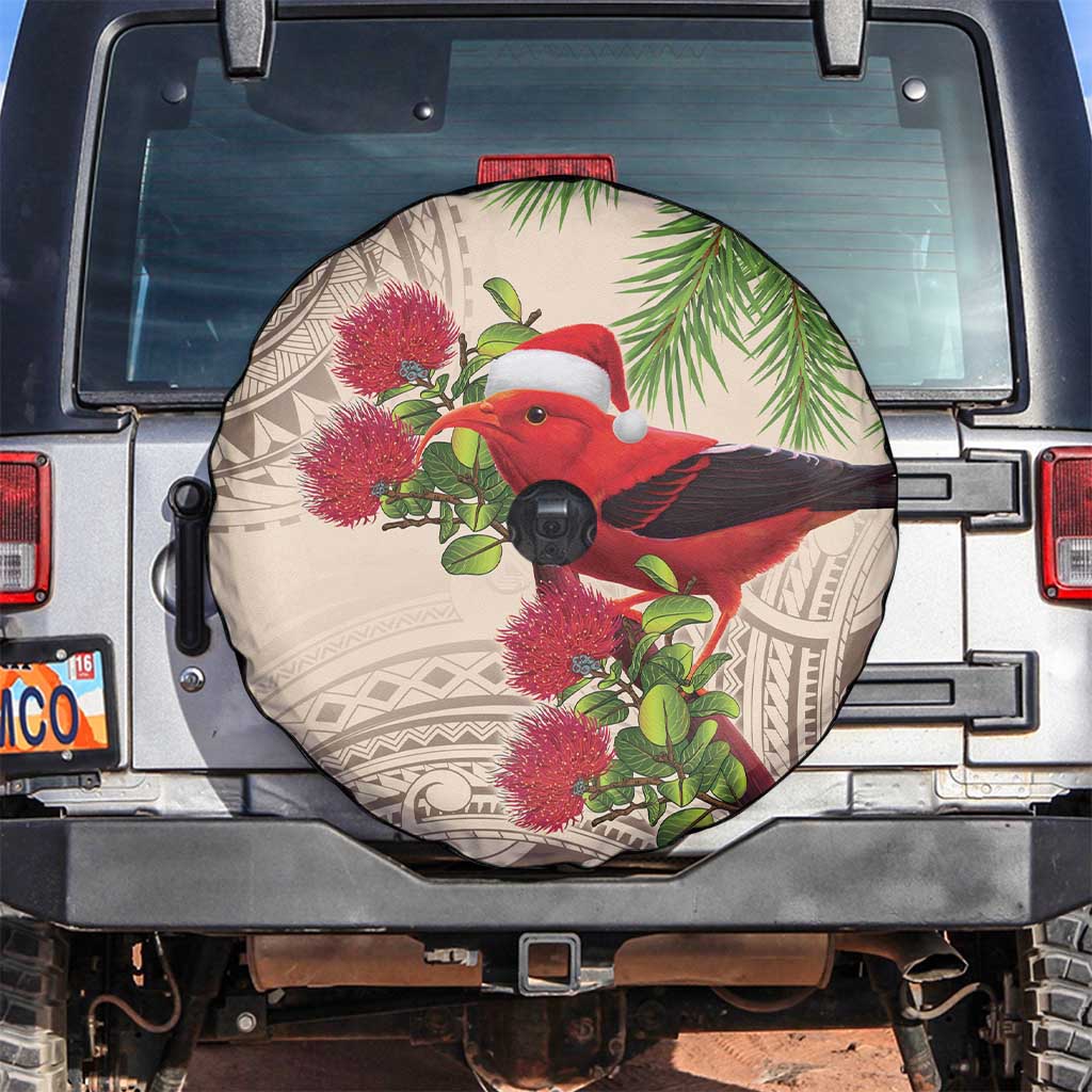 Christmas Hawaii with I'iwi Bird Spare Tire Cover Aloha Mele Kalikimaka - Beige Art