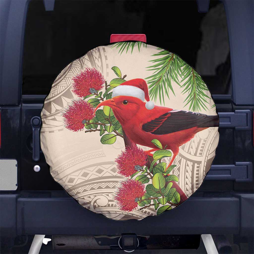 Christmas Hawaii with I'iwi Bird Spare Tire Cover Aloha Mele Kalikimaka - Beige Art