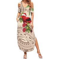 Christmas Hawaii with I'iwi Bird Summer Maxi Dress Aloha Mele Kalikimaka - Beige Art LT9 Women Beige - Polynesian Pride