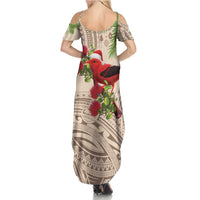 Christmas Hawaii with I'iwi Bird Summer Maxi Dress Aloha Mele Kalikimaka - Beige Art LT9 - Polynesian Pride