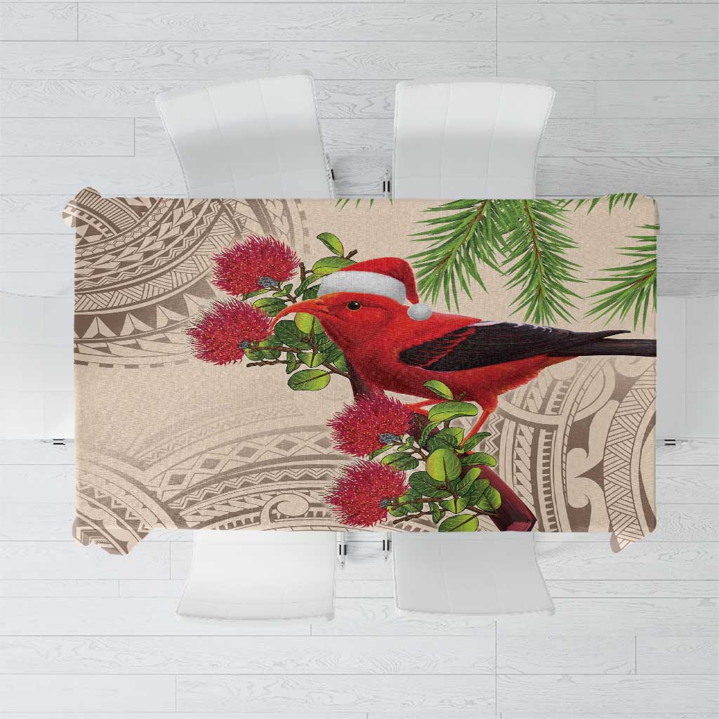 Christmas Hawaii with I'iwi Bird Tablecloth Aloha Mele Kalikimaka - Beige Art LT9 Beige - Polynesian Pride