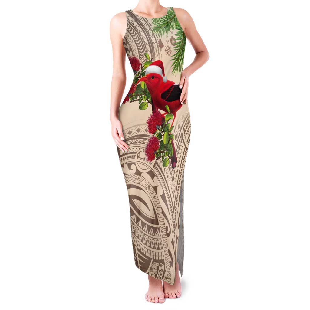 Christmas Hawaii with I'iwi Bird Tank Maxi Dress Aloha Mele Kalikimaka - Beige Art