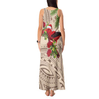 Christmas Hawaii with I'iwi Bird Tank Maxi Dress Aloha Mele Kalikimaka - Beige Art LT9 - Polynesian Pride