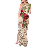 Christmas Hawaii with I'iwi Bird Tank Maxi Dress Aloha Mele Kalikimaka - Beige Art LT9 - Polynesian Pride