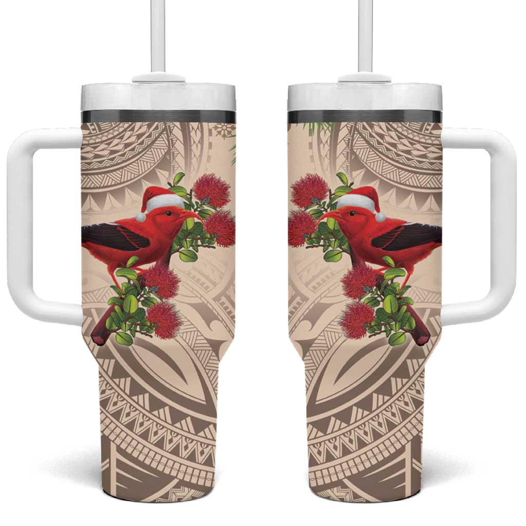 Christmas Hawaii with I'iwi Bird Tumbler With Handle Aloha Mele Kalikimaka - Beige Art