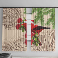 Christmas Hawaii with I'iwi Bird Window Curtain Aloha Mele Kalikimaka - Beige Art LT9 With Hooks Beige - Polynesian Pride