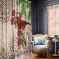 Christmas Hawaii with I'iwi Bird Window Curtain Aloha Mele Kalikimaka - Beige Art LT9 - Polynesian Pride