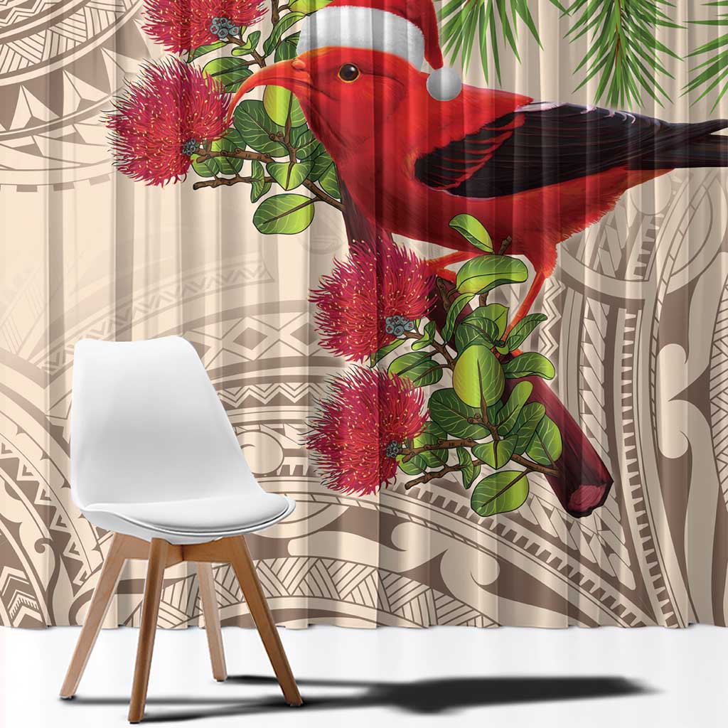 Christmas Hawaii with I'iwi Bird Window Curtain Aloha Mele Kalikimaka - Beige Art LT9 - Polynesian Pride