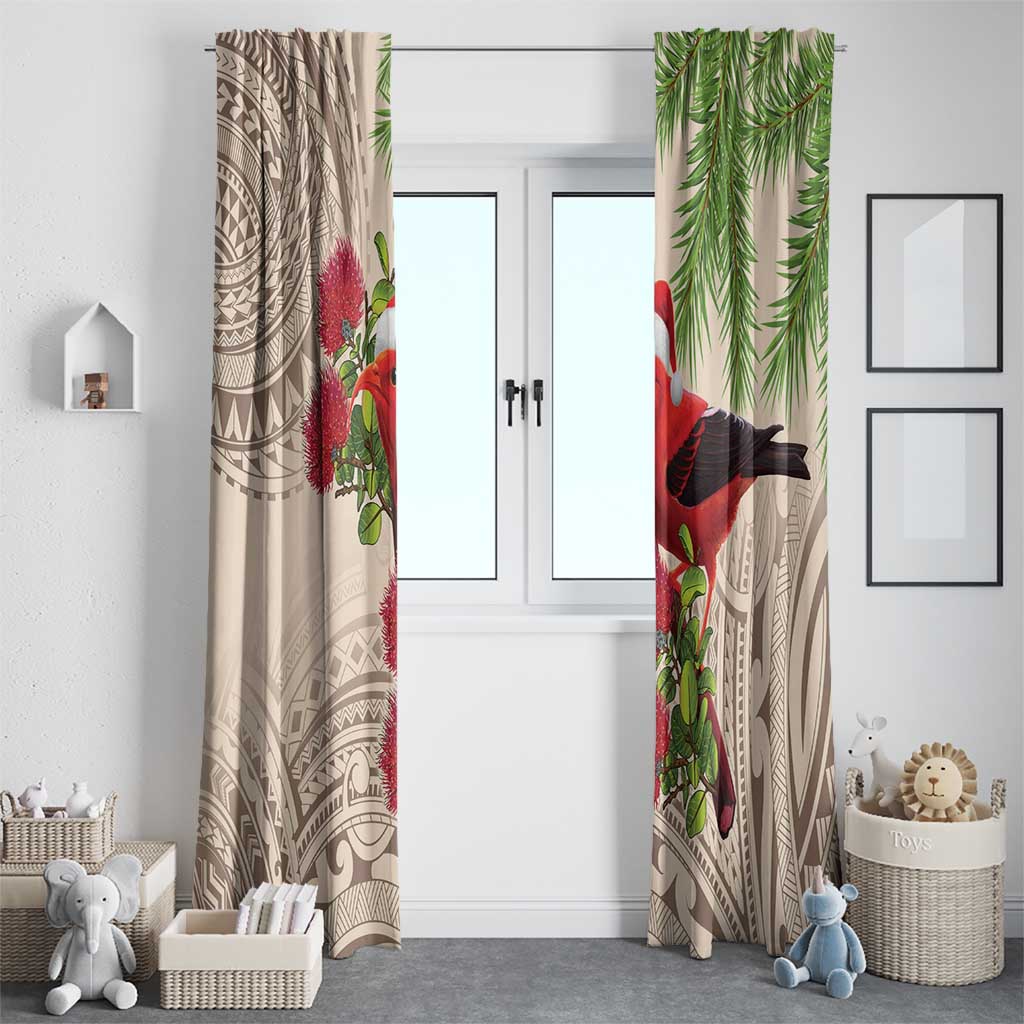 Christmas Hawaii with I'iwi Bird Window Curtain Aloha Mele Kalikimaka - Beige Art LT9 - Polynesian Pride