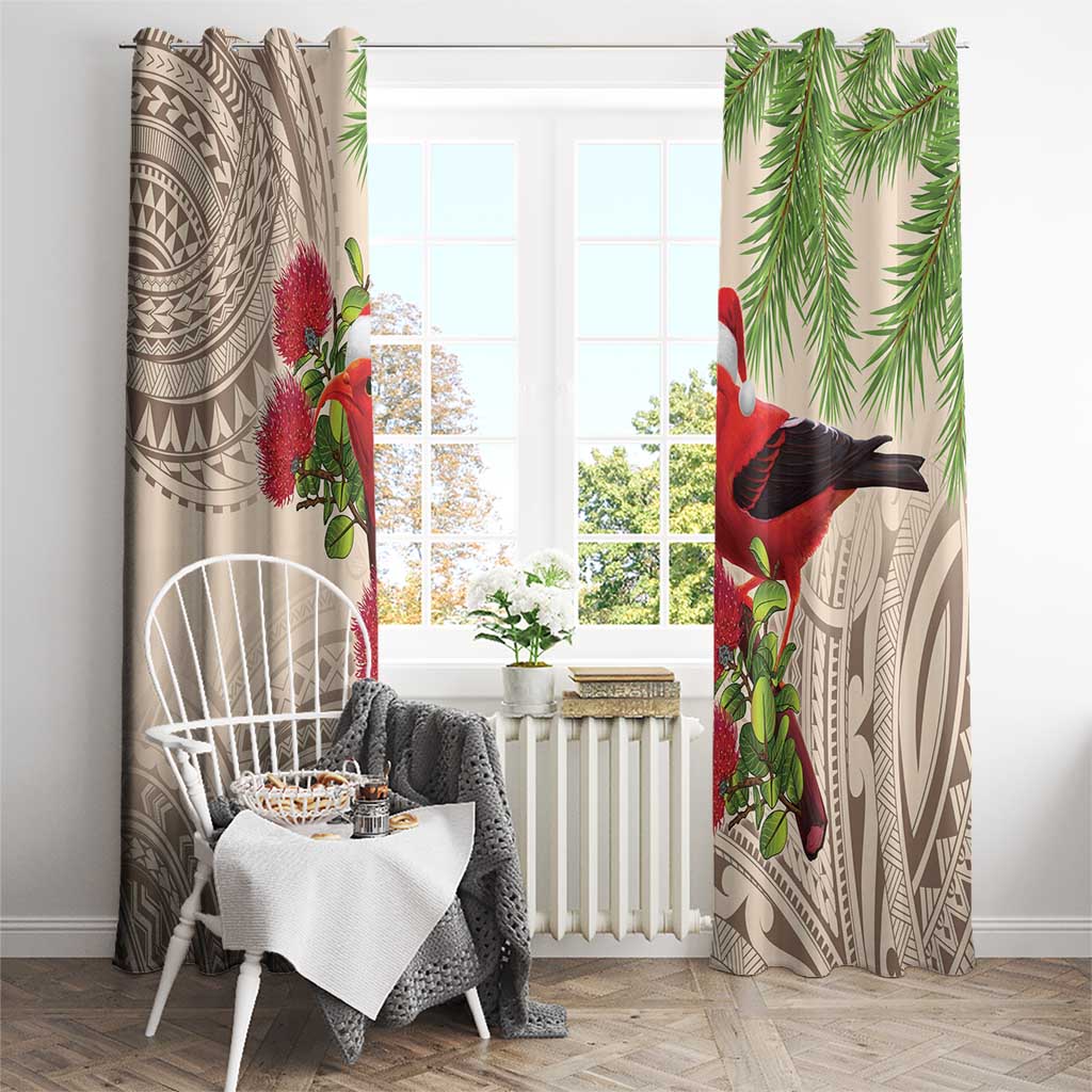 Christmas Hawaii with I'iwi Bird Window Curtain Aloha Mele Kalikimaka - Beige Art LT9 - Polynesian Pride