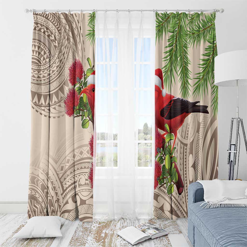 Christmas Hawaii with I'iwi Bird Window Curtain Aloha Mele Kalikimaka - Beige Art LT9 - Polynesian Pride