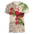 Christmas Hawaii with I'iwi Bird Women V-Neck T-Shirt Aloha Mele Kalikimaka - Beige Art