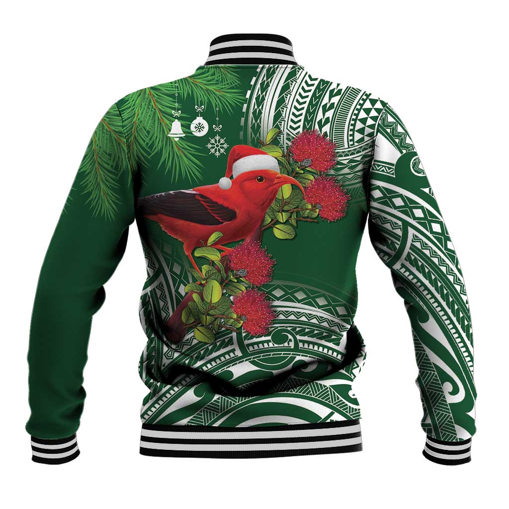 Christmas Hawaii with I'iwi Bird Baseball Jacket Aloha Mele Kalikimaka - Green Art LT9 - Polynesian Pride