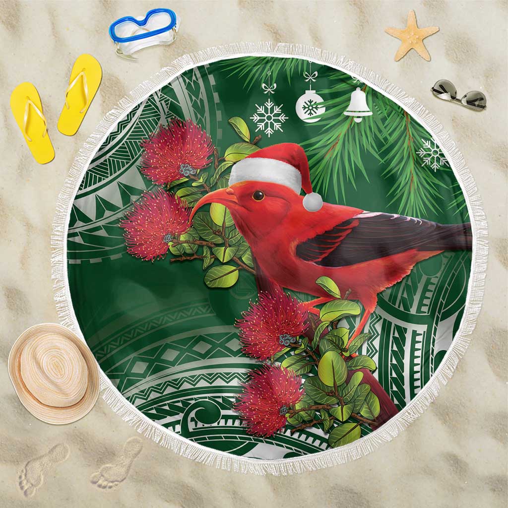 Christmas Hawaii with I'iwi Bird Beach Blanket Aloha Mele Kalikimaka - Green Art LT9 One Size 150cm Green - Polynesian Pride