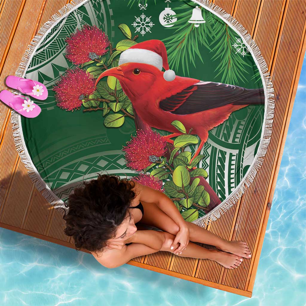 Christmas Hawaii with I'iwi Bird Beach Blanket Aloha Mele Kalikimaka - Green Art LT9 - Polynesian Pride