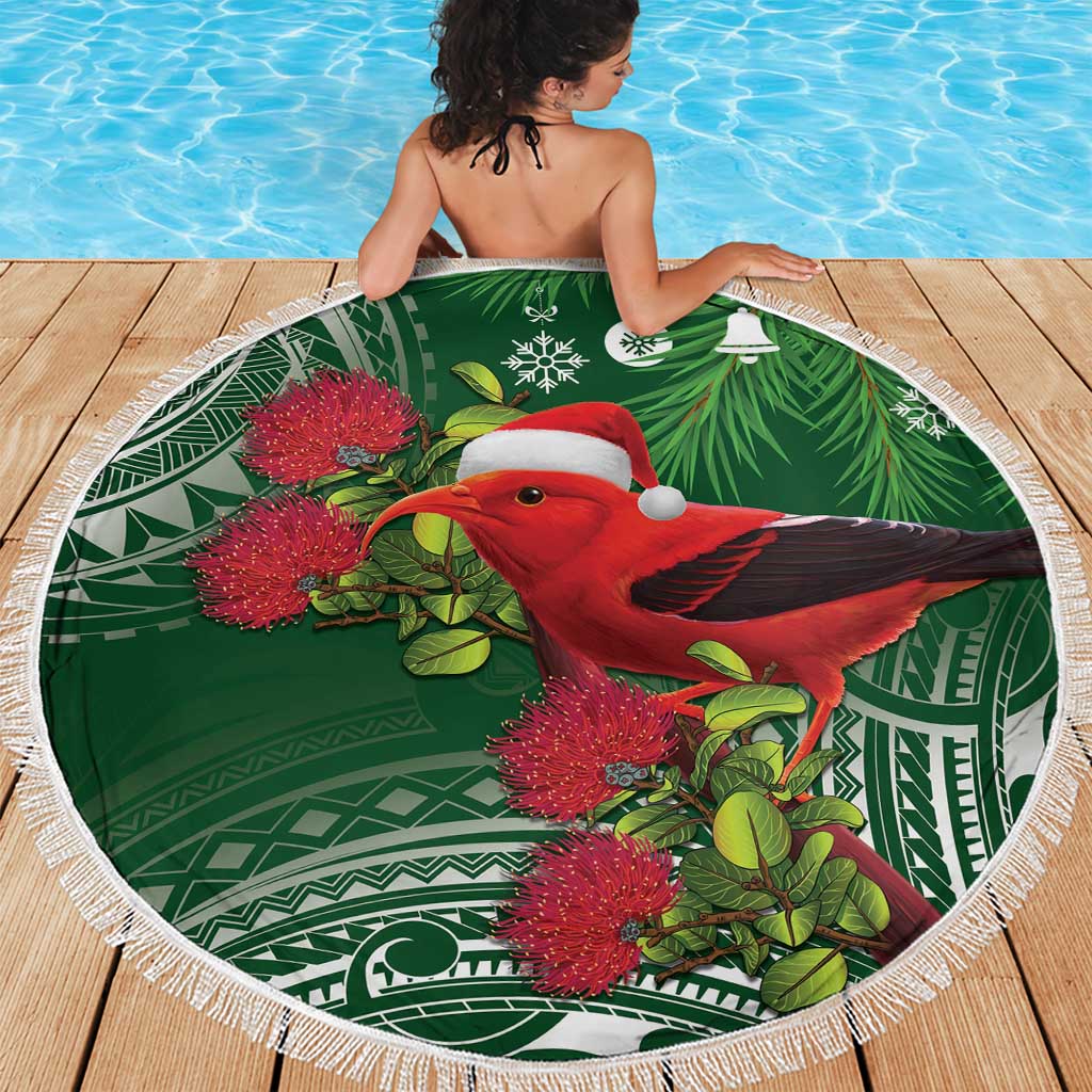 Christmas Hawaii with I'iwi Bird Beach Blanket Aloha Mele Kalikimaka - Green Art LT9 - Polynesian Pride