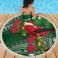 Christmas Hawaii with I'iwi Bird Beach Blanket Aloha Mele Kalikimaka - Green Art LT9 - Polynesian Pride