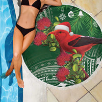 Christmas Hawaii with I'iwi Bird Beach Blanket Aloha Mele Kalikimaka - Green Art LT9 - Polynesian Pride