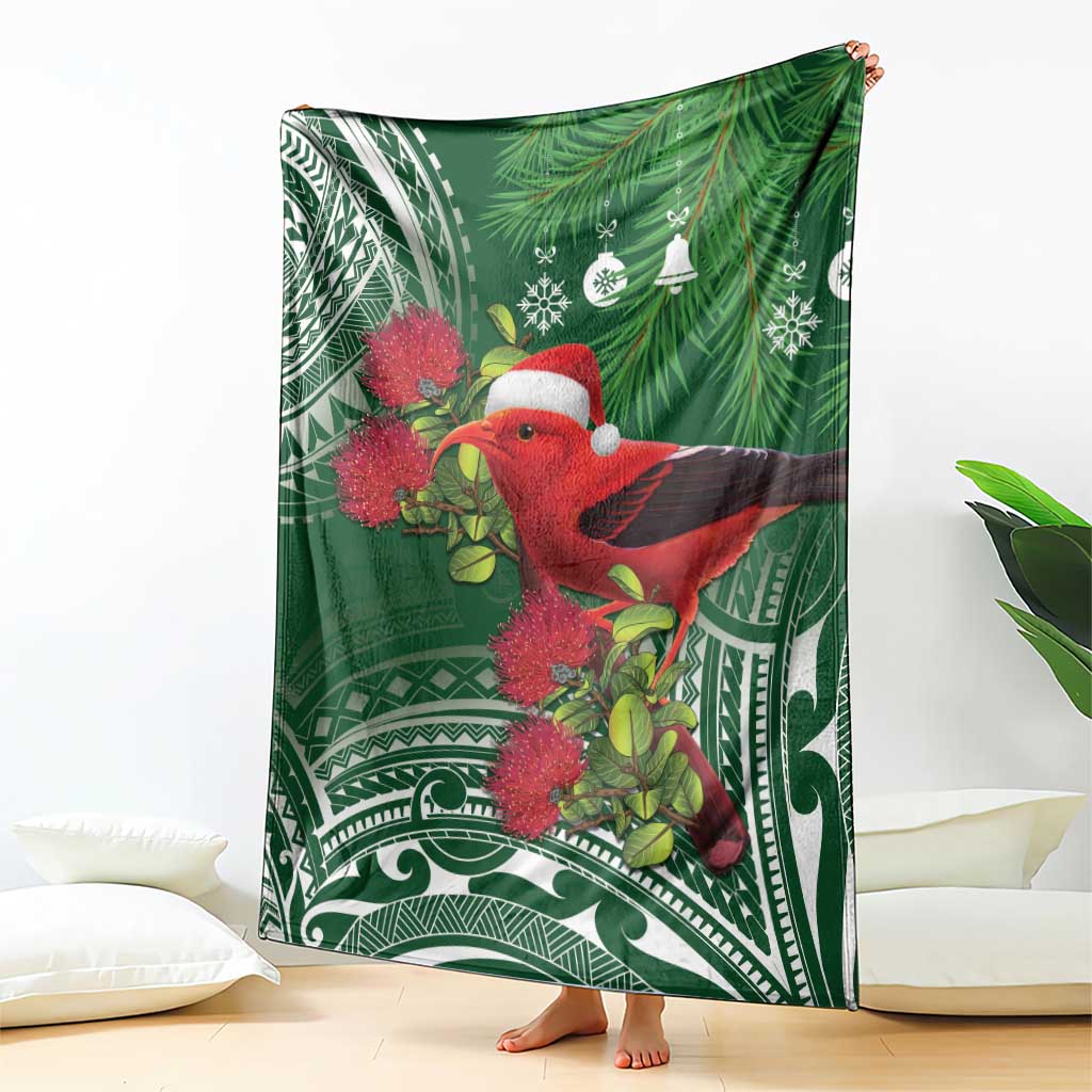 Christmas Hawaii with I'iwi Bird Blanket Aloha Mele Kalikimaka - Green Art LT9 - Polynesian Pride