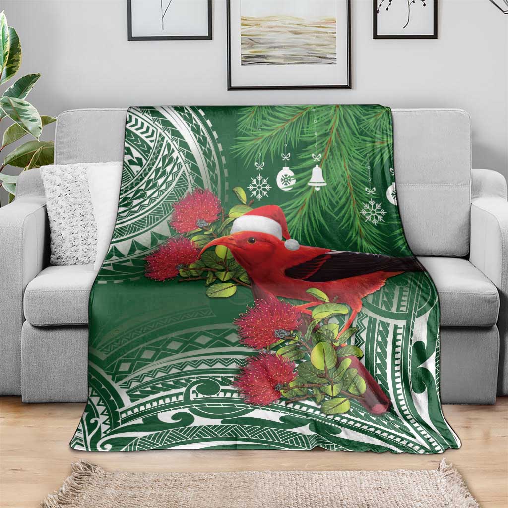 Christmas Hawaii with I'iwi Bird Blanket Aloha Mele Kalikimaka - Green Art LT9 - Polynesian Pride