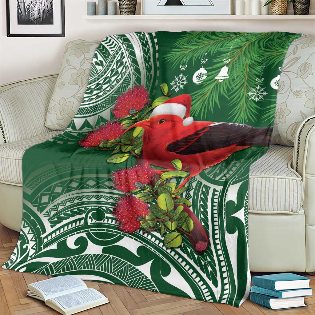 Christmas Hawaii with I'iwi Bird Blanket Aloha Mele Kalikimaka - Green Art LT9 - Polynesian Pride
