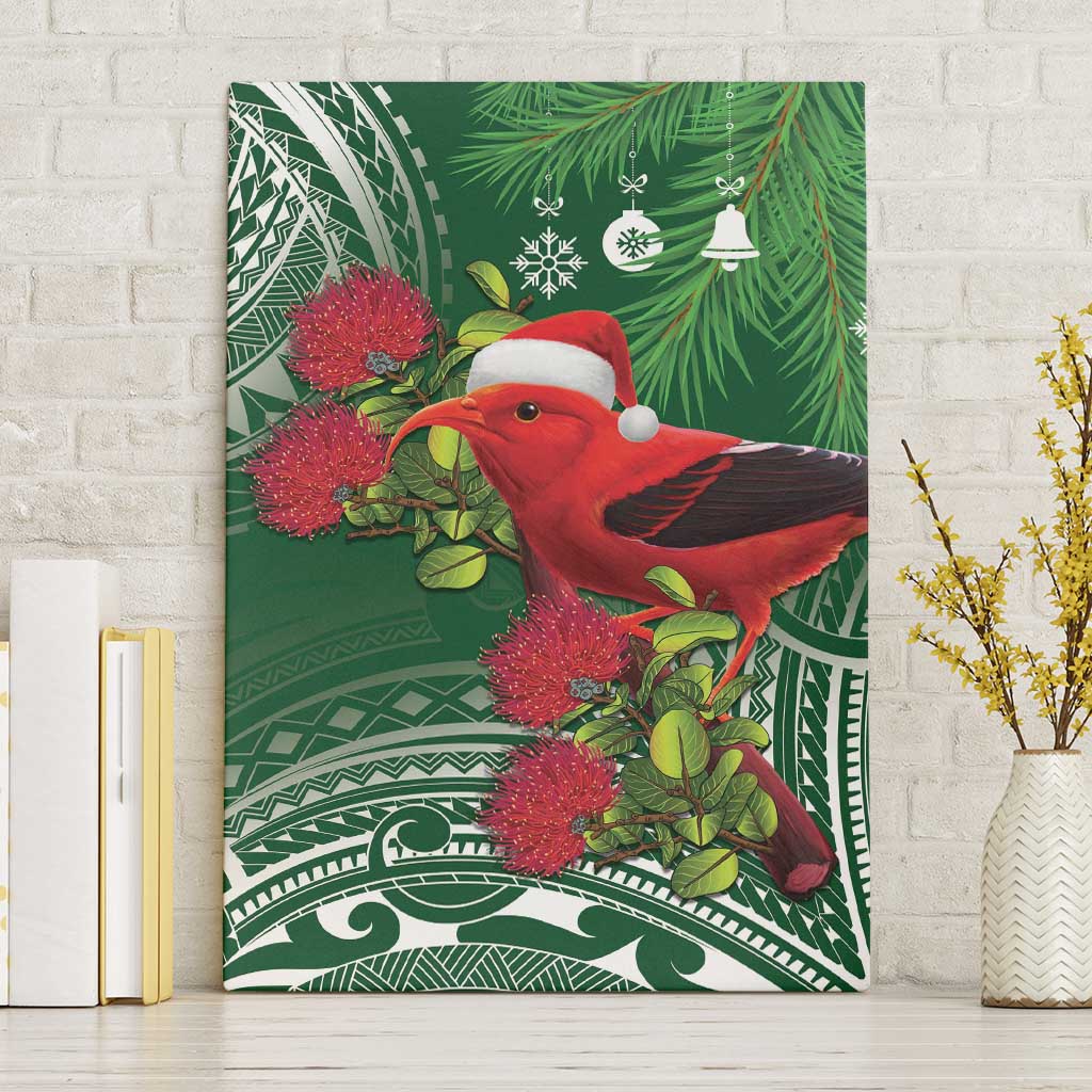 Christmas Hawaii with I'iwi Bird Canvas Wall Art Aloha Mele Kalikimaka - Green Art