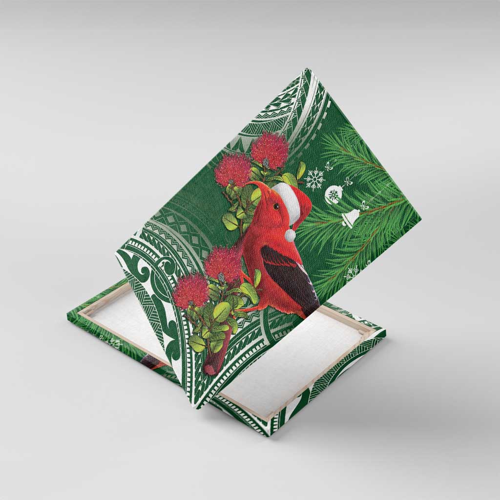 Christmas Hawaii with I'iwi Bird Canvas Wall Art Aloha Mele Kalikimaka - Green Art LT9 With Frame Green - Polynesian Pride