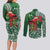 Christmas Hawaii with I'iwi Bird Couples Matching Long Sleeve Bodycon Dress and Long Sleeve Button Shirt Aloha Mele Kalikimaka - Green Art