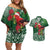 Christmas Hawaii with I'iwi Bird Couples Matching Off Shoulder Short Dress and Hawaiian Shirt Aloha Mele Kalikimaka - Green Art